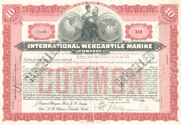 International Mercantile Marine - Co. that Made the Titanic - Stock Certificate